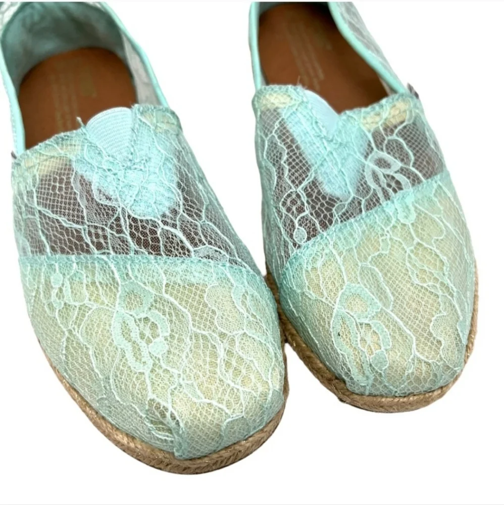 NWOT Toms Aqua Lace Alpargata Classic Slip On Espadrille Shoes - Picture 1 of 13